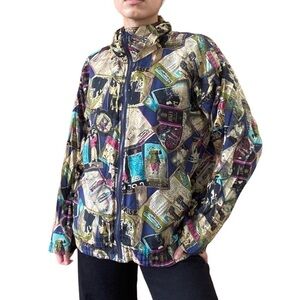 VTG 80’s Mureli Oversized SILK Printed Bomber Blousen Jacket Sz M Lined Full Zip